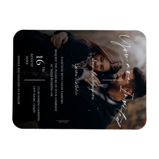 文字オーバーレイタイポグラフィフォト結婚式招待状 マグネット (横)