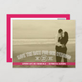 文字オーバーレイ日付カードの保存 – 明るい赤紫色 案内ポストカード (正面/裏面)