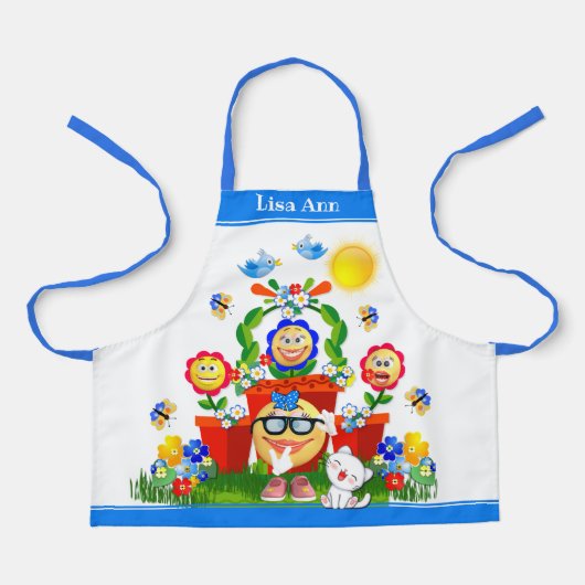 文字カスタムかわいいカラフル絵文字フラワーズデザイン エプロン (正面)