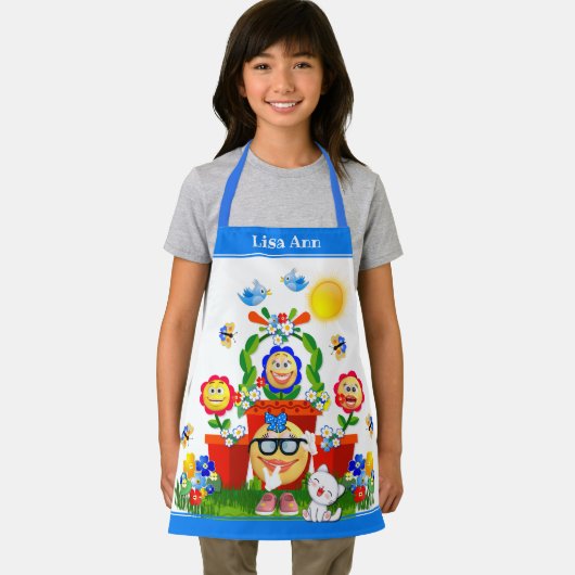 文字カスタムかわいいカラフル絵文字フラワーズデザイン エプロン (インサイチュ)