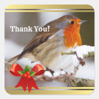 文字カスタムかわいいロビンサンキューユー スクエアシール