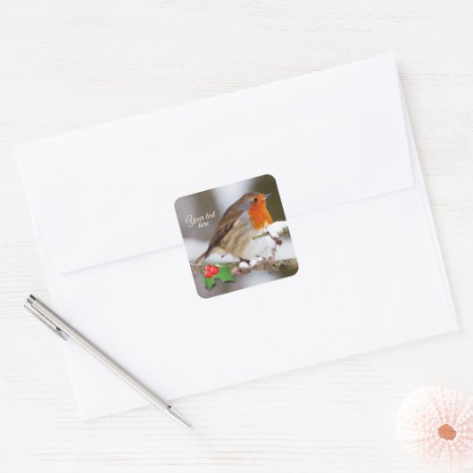 文字カスタムかわいいロビンin snow スクエアシール (封筒)