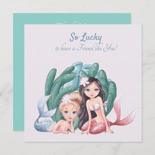 文字カスタムかわいい人魚とシーライフBFF ノートカード (正面/裏面)