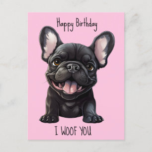 文字カスタムとカラー、🐶フレンチー子犬誕生日 ポストカード