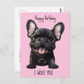 文字カスタムとカラー、🐶フレンチー子犬誕生日 ポストカード (正面/裏面)