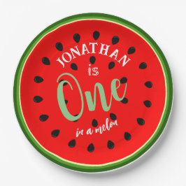文字カスタムとメロン赤フルーツのイメージ ペーパープレート