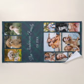 文字カスタムと写真コラージュ ビーチタオル (正面)