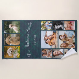 文字カスタムと写真コラージュ ビーチタオル
