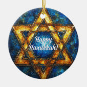文字カスタムと写真Happy Hanukkah, Star of David セラミックオーナメント (正面)