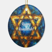 文字カスタムと写真Happy Hanukkah, Star of David セラミックオーナメント (左)