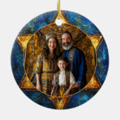 文字カスタムと写真Happy Hanukkah, Star of David セラミックオーナメント (裏面)