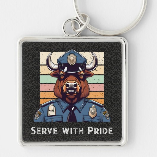 文字カスタムのバイソン警察のギフトパパ彼 キーホルダー (正面)