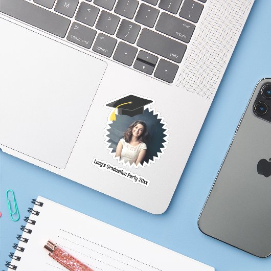 文字カスタムの写真と卒業キャップ切り出し シール (ノートパソコンとiPhone)