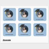 文字カスタムの写真と卒業キャップ スクエアシール (シート)