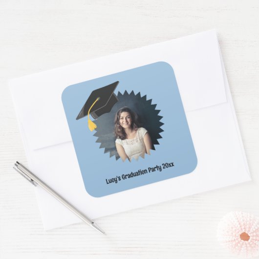 文字カスタムの写真と卒業キャップ スクエアシール (封筒)