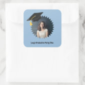 文字カスタムの写真と卒業キャップ スクエアシール (バッグ)