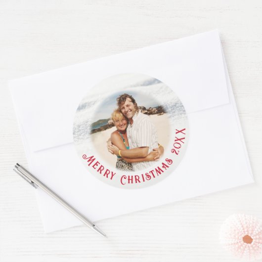 文字カスタムの曲がったクリスマスフォトシール ラウンドシール (封筒)