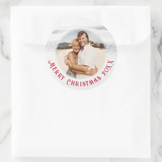文字カスタムの曲がったクリスマスフォトシール ラウンドシール (バッグ)