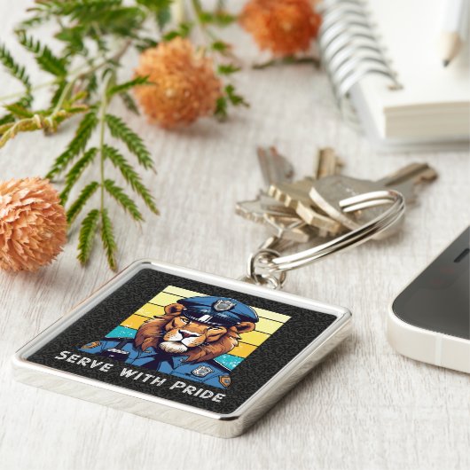 文字カスタムの獅子警察官への贈り物パパ キーホルダー (側面)