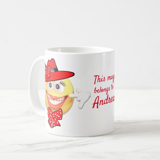 文字カスタムの絵文字を笑う紅帽子(弓あり) コーヒーマグカップ (正面左)