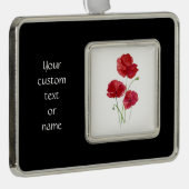 文字カスタムまたは名前の水色の赤ポピー花 シルバープレートフレームオーナメント (右)