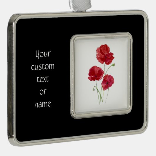 文字カスタムまたは名前の水色の赤ポピー花 シルバープレートフレームオーナメント (右)