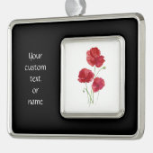 文字カスタムまたは名前の水色の赤ポピー花 シルバープレートフレームオーナメント (左)