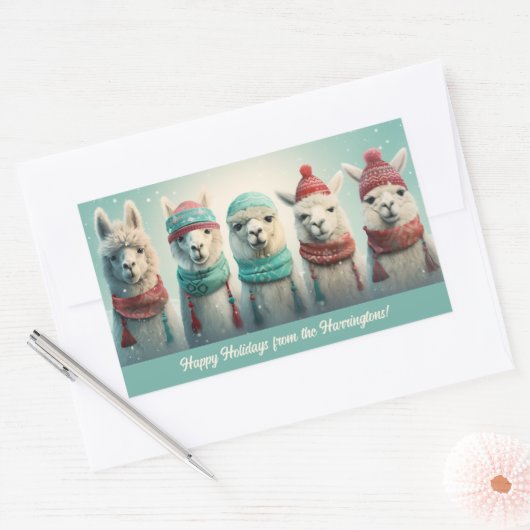 文字カスタムウィンターラマス 長方形シール (封筒)