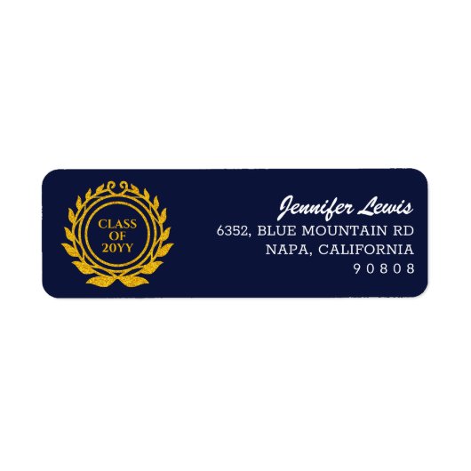 文字カスタムエンブレムスタイルブルー金ゴールド差出人住所 ラベル (正面)