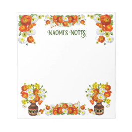 文字カスタムオレンジとホワイトポピーのメモ帳 ノートパッド