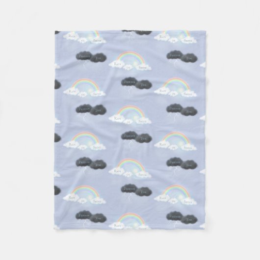 文字カスタムオン雲&レインボーズ「雨または輝き」 フリースブランケット (正面)