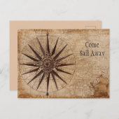文字カスタムオールドブラウン海賊地図コンパ航海のス ポストカード (正面/裏面)