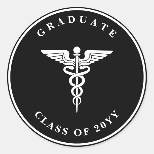 文字カスタムカドゥセウス卒業ブラックステッカー ラウンドシール (正面)