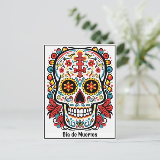 文字カスタム💀カラフルドードルディアデムエルトス ポストカード (スタンド正面)