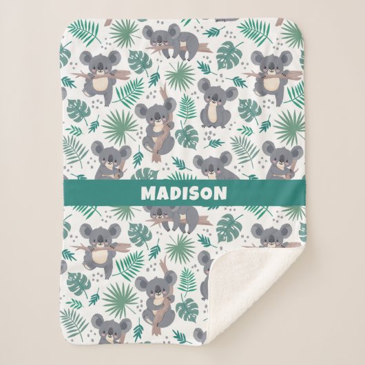 文字カスタムキュートコアラスパターン シェルパブランケット (正面)