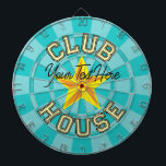 文字カスタムクラブハウスターコイズカラーイエロースター ダーツボード<br><div class="desc">文字カスタムクラブハウスターコイズカラーイエロースターデザインダーツボード。すべての文字を好みに合わせてカスタマイズ！</div>