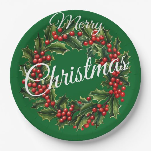 文字カスタムクリスマスリース ペーパープレート (正面)