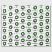 文字カスタムグリーンウォーターカラーリースクリスマス ラッピングペーパー (フラット)