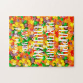 文字カスタムグンドロップ |ハッピーバースデー ジグソーパズル (横)