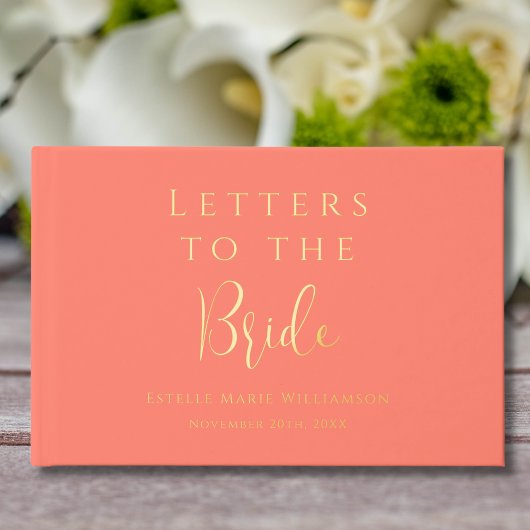 文字カスタムコーラルピンクの金ゴールドの手紙を花嫁に ゲストブック