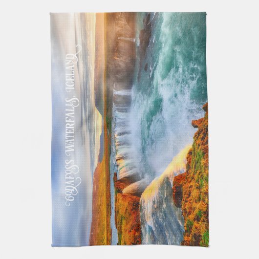 文字カスタムゴダフソースウォーターフォールズ,アイスランド キッチンタオル (縦)