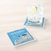 文字カスタムサントリーニギリシャ ガラスコースター (アングル)