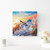 文字カスタムサントリーニグリークサンセット スクエア壁時計 (ホーム)