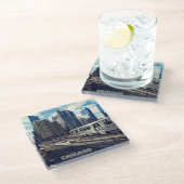 文字カスタムシカゴUSA ガラスコースター (アングル)