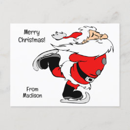 文字カスタムスケートで滑るサンタ シーズンポストカード