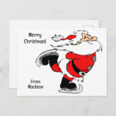 文字カスタムスケートで滑るサンタ シーズンポストカード (正面/裏面)