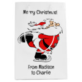 文字カスタムスケートで滑るサンタ ミディアムペーパーバッグ (正面)