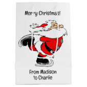 文字カスタムスケートで滑るサンタ ミディアムペーパーバッグ (裏面)