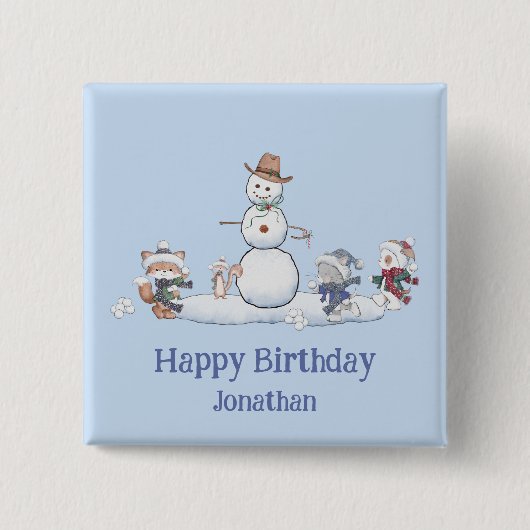 文字カスタムスノーボールファイトハッピーバースデーパーソナル 缶バッジ (正面)