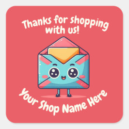 文字カスタムスモールビジネスカワイメールありがとう スクエアシール